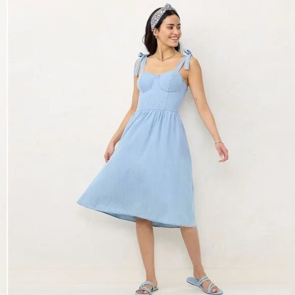 NWT LC Lauren Conrad Womens Chambray Blue Cotton Strap Sleeve Midi Dress XXL - Picture 1 of 13